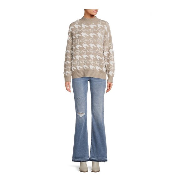 NWT Dreamers By Debut Boutique Taupe Houndstooth Sweater Super Soft Women's Sz L - Picture 1 of 11